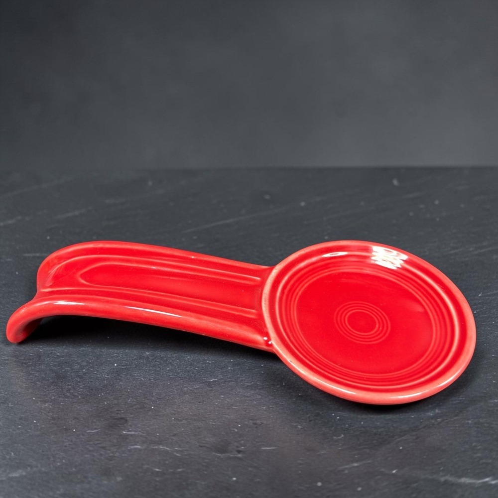 Fiesta Scarlet Red Spoon Rest Ceramic Homer Laughlin USA Concentric Rings 8 inch